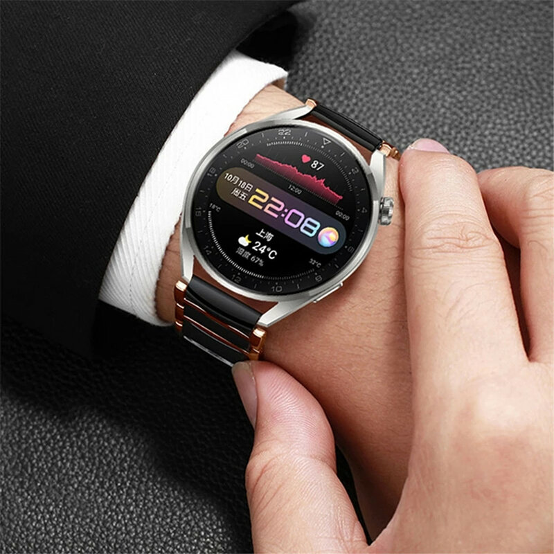 Correa de cerámica de 22mm y 20mm para Samsung Galaxy Watch 3, banda de 45mm y 41mm, pulsera de eslabones para Huawei Watch 3 Pro GT 2, correa de 42mm y 46mm