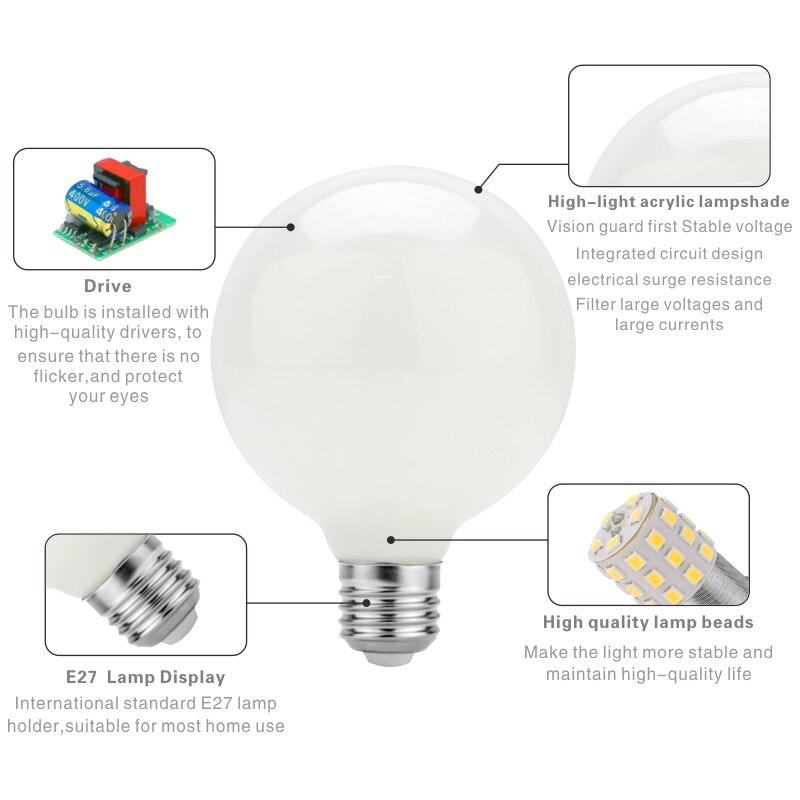 A60 ST64 G80 G95 G125 ampoule en verre laiteux E27 5W Edison ampoule LED AC110V 220V ampoule Globe Ball ampoule blanc froid/chaud Lampada LED lampe