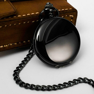 Retro Black Fashion Silver Smooth Steampunk Quartz Pocket Watch Aço inoxidável Pendant Chain para homens Mulheres