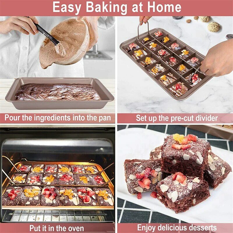 18 Cells Baking Pan Brownie Bakeware Mold With Built-In Slicer Carbon Steel Pastry Tools Chocolate Cake Mold Kitchen Accessories