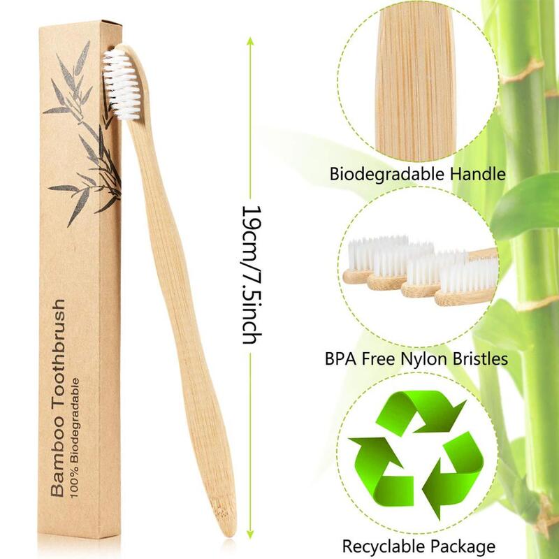 10Pc BambooToothbrushes เป็นมิตรกับสิ่งแวดล้อมไม้ไม้ไผ่ธรรมชาติ100% BPA ฟรี Charcoal Medium Soft Bristle แปรงย่อยสลายได้