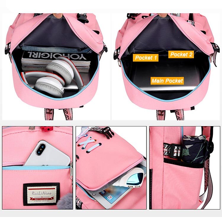 New Fashion school bags for teenage with lock Anti theft backpack women book bag junior high school bag youth leisure college