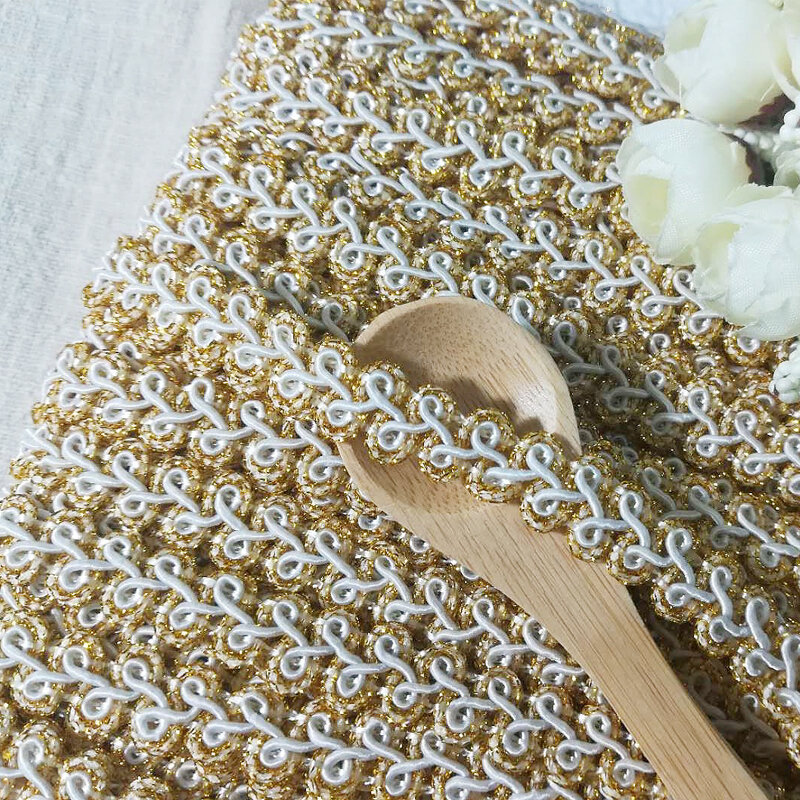 1Yard Latest Gold Lace Fabric High Quality Ribbon 1.2CM Guipure Curtain Lace Material Sewing Trimmings Christmas Decoration QP10