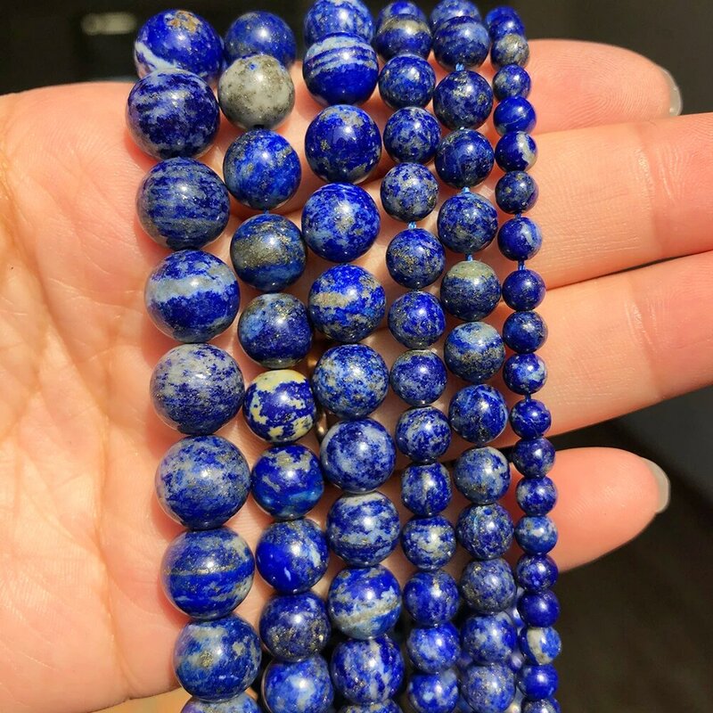 AA Alami Lapis Lazuli Batu Beads untuk Perhiasan Membuat 4 6 8 10Mm Bulat Longgar Manik-manik Gelang Pesona aksesoris 15''Inches