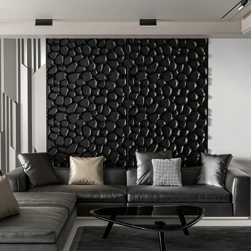 Art3d 60X120Cm Panel Dinding 3D PVC Besar Lubang Pasir Hitam untuk Ruang Tamu Kamar Tidur, Lobi, Kantor, Pusat Perbelanjaan (6 Buah)