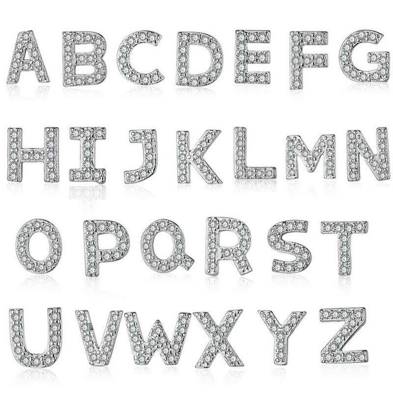 925 Sterling Zilveren Beginletter Oorbellen Voor Vrouwen Micro Ingelegde Zirkoon A-Z 26 Letters Stud Oorbel Fijne Sieraden