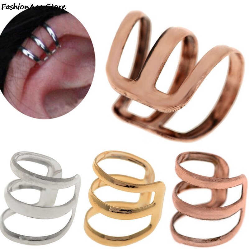 2pcs/Pair Punk Rock Ear Clip Cuff Wrap Earrings No Piercing-Clip On   Bronze Women Men Party Jewelry