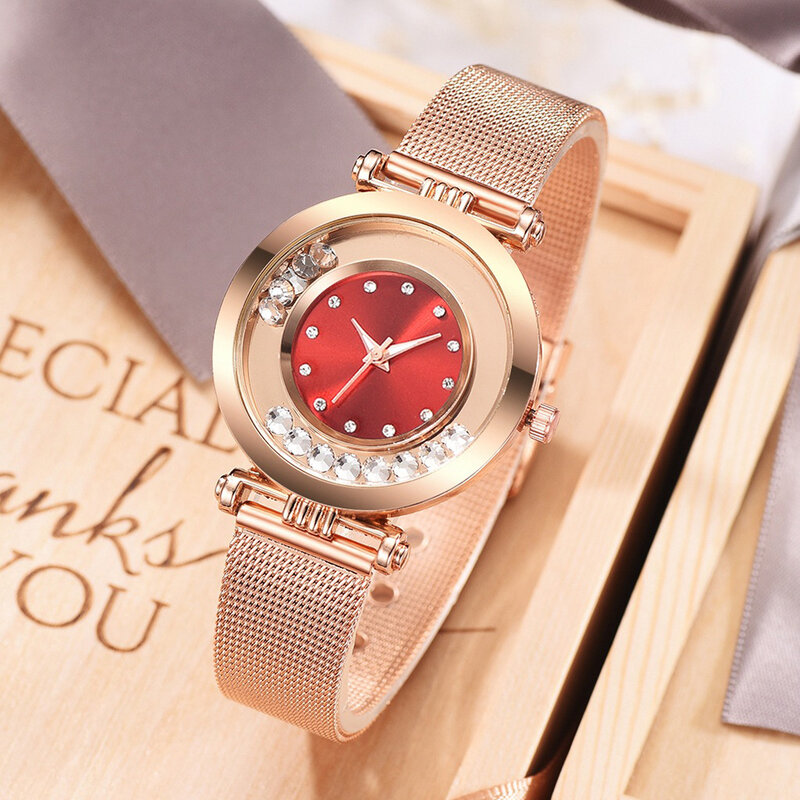 Модные женские Аналоговые кварцевые наручные часы с круглым циферблатом и сетчатым браслетом