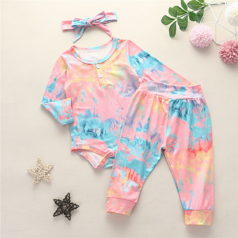 Baby Clothes Cotton Boys and Girls Baby Tie Dye Print Sets Newborn Autumn Clothes Long Pants Home Children's Tracksuits clothes