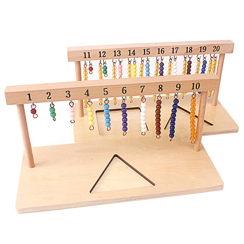 Juego educativo matemático con cuentas de colores Montessori para niño, juguete escolar/preescolar para aprender matemáticas, incluye números 1-20, colgador con tablas de diez elementos