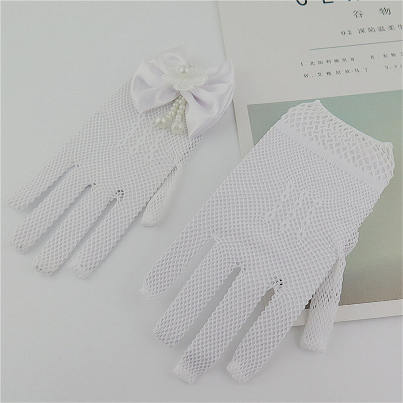 1 пара, детские кружевные свадебные перчатки с искусственным жемчугом
