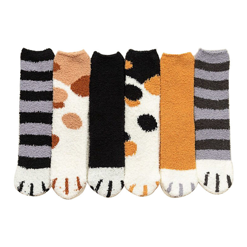 Лидер продаж, коралловые бархатные носки, женские кавайные носки в Корейском стиле, осенне-зимние носки с кошачьими крапанами, милые толстые теплые носки для сна, Meias