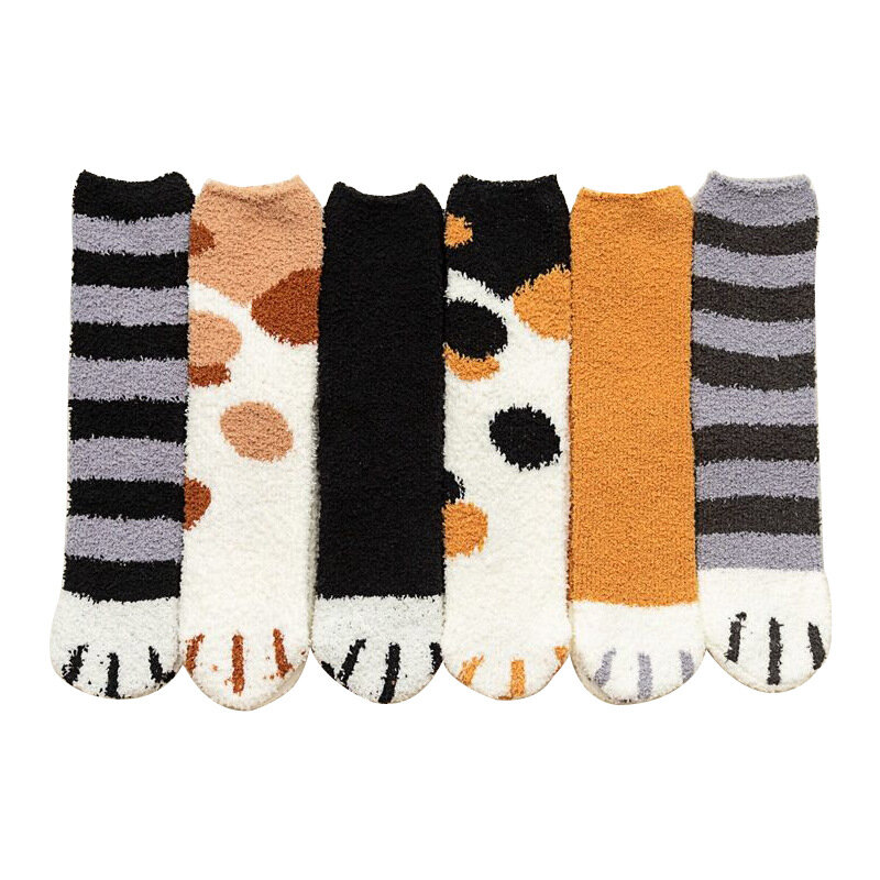 Calcetines de terciopelo de Coral para mujer, medias coreanas de tubo Kawaii, con garras de gato, calcetines gruesos y cálidos para dormir, gran oferta, Otoño e Invierno