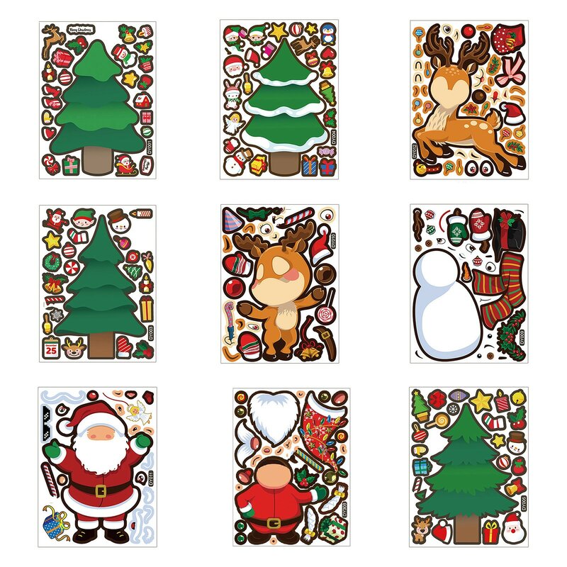 크리스마스 스티커 크리스마스 파티 게임 아이들은 자신의 크리스마스 스티커를 만든다 DIY 크리스마스 산타 눈사람 얼굴 스티커 크리스마스 파티