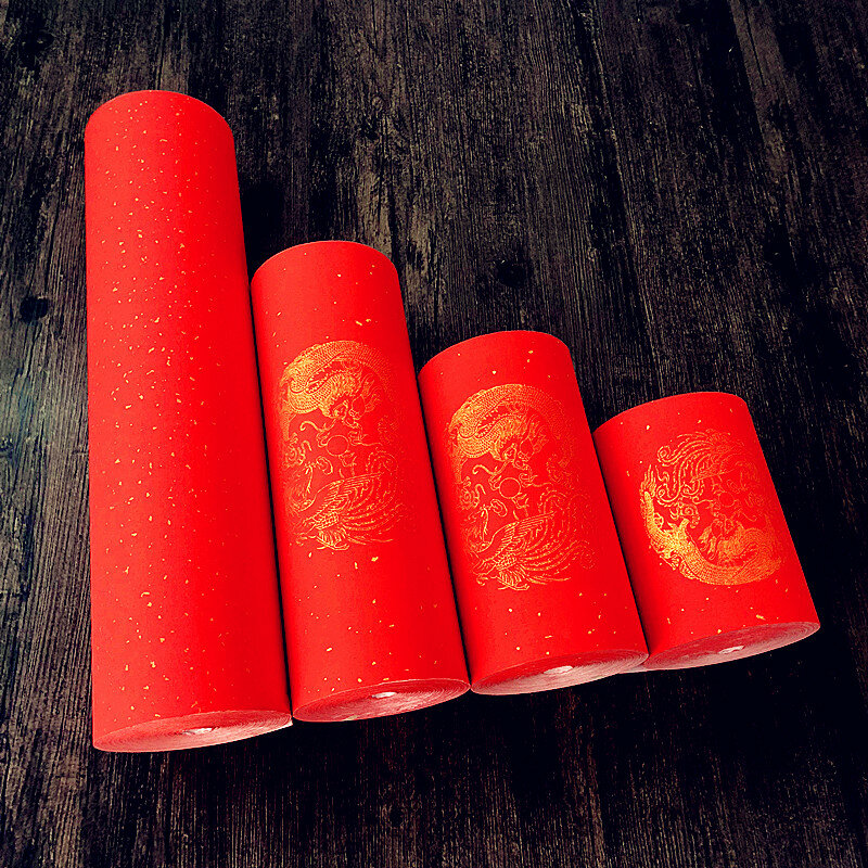 Красная половинчатая бумага Wannian для риса, длинный рулон, плотная бумага для свадьбы, весеннего фестиваля, кисть для каллиграфии, бумажная бумага для рисования