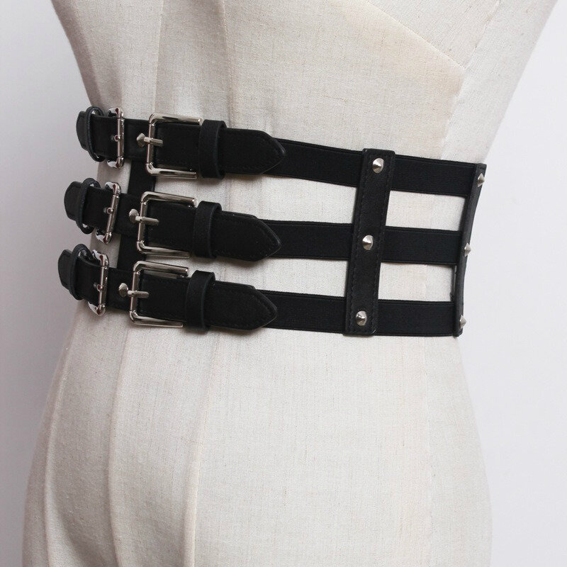 Vintage 3 Straps Belts Women Lady Fashion Soft Faux Leather Elastic Belt Self Tie Wrap Waist For Mujer Dress Slimming Corset 1PC