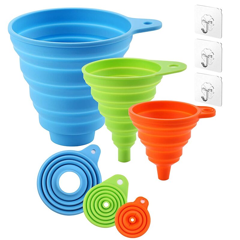 3 pc Silicone Collapsible Foldable Funnel  Household Kitchen Cooking Tools Portable Wine Mini Portable Oil Pot Funnel