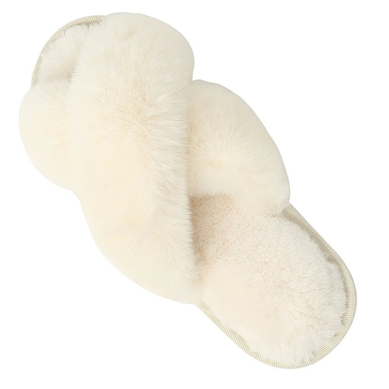 2021 Winter New Women Slipper Soft Rabbit Fur Cross Upper 3cm Heel Platform Fur Warm Indoor Ladies Open Toe Fluffy Home Slippers
