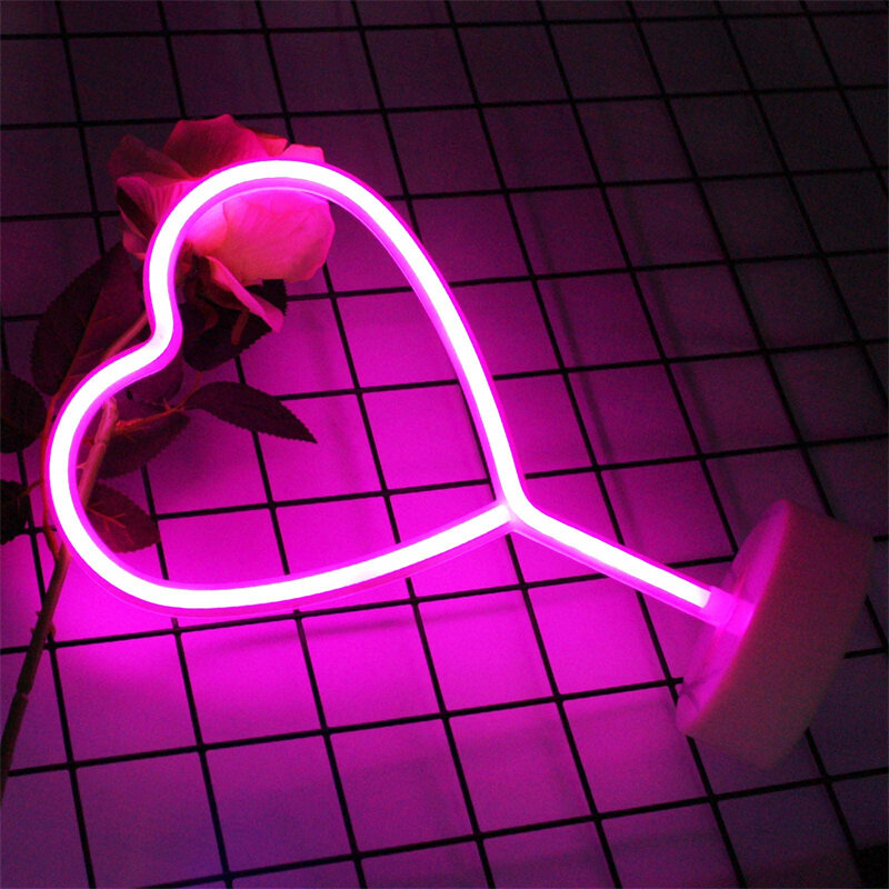 Neon Heart Love Lights Battery Operated & USB Powered LED Neon Light for Bedroom Party Home Decoration Lamp Valentine's Day Gift