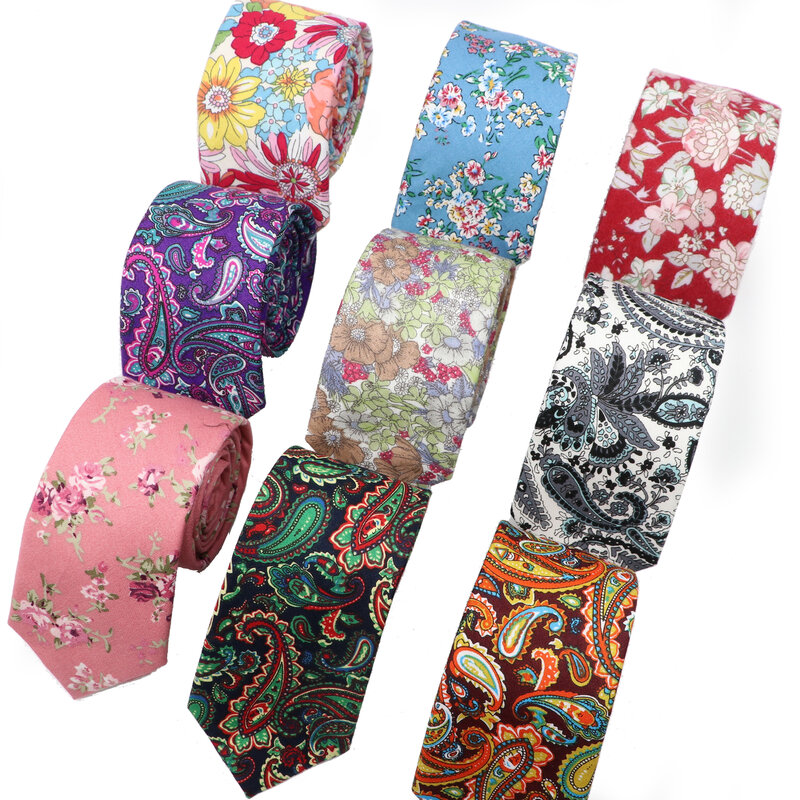Cravatta classica stampata da 6cm con motivo floreale colorato accessori Casual da uomo in cotone per cravatte a molla per abbigliamento