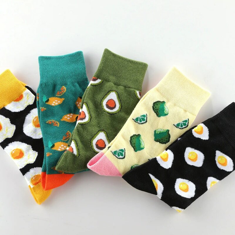 1 paar Gekämmte Baumwolle Socken Männer Lustige Avocado Omelett Zitrone Obst Socken Harajuku Winter Glücklich Socken Casual Calcetines Hombre