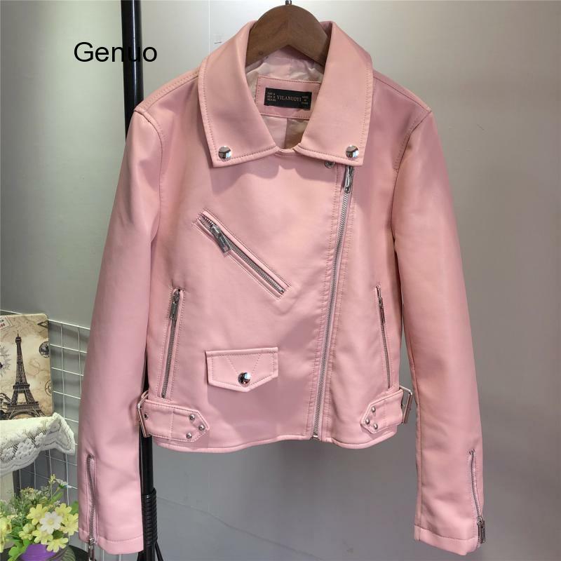 Spring Autumn Purple Black Women's Pu Faux Leather Jacket Chic Sashes Zipper Biker Jacket Coat Female Casual Outwear Tops Mujer