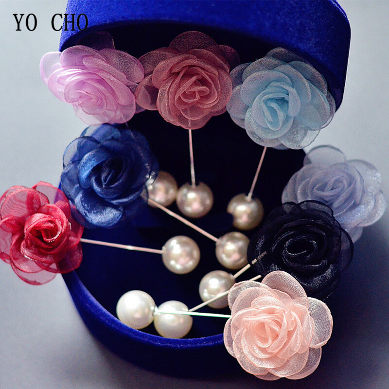 YO CHO Boutonniere Artificial Silk Rose Flower Groom Wedding Meeting Party Boutonniere Personal Corsage Decor Men Pin Buttonhole