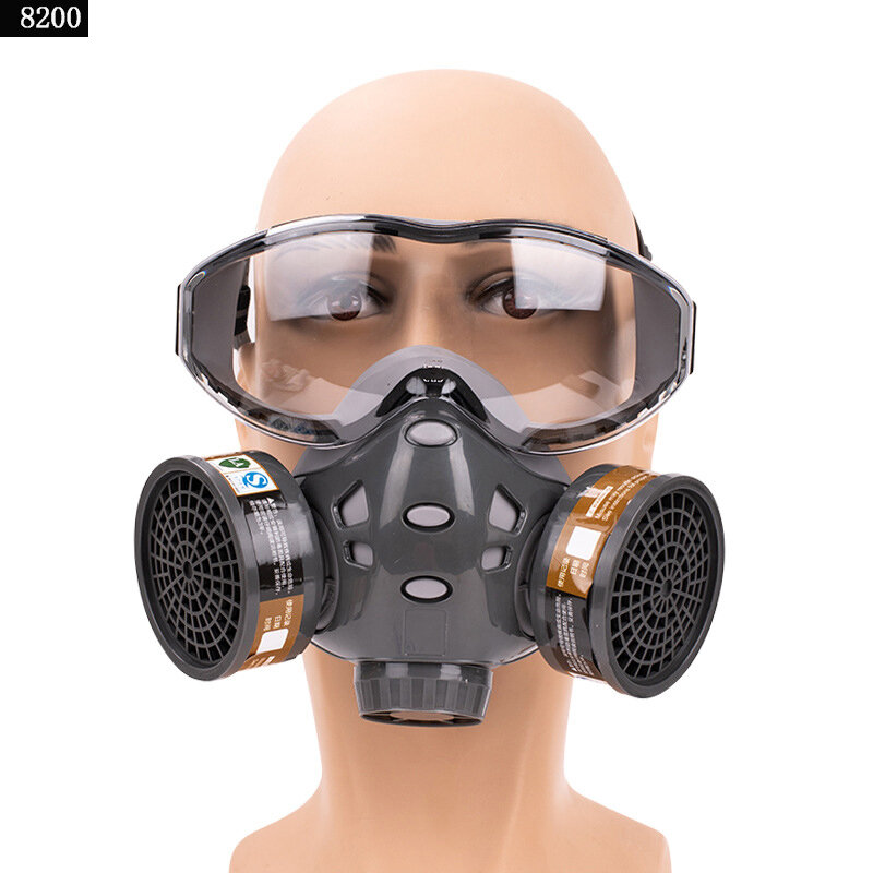 Máscara de Gás Facial Completa com Vidro de Segurança, Tinta Spray, Química, Pesticida, Formaldeído, Anti-Poeira, Filtro, Respirador, Decoração