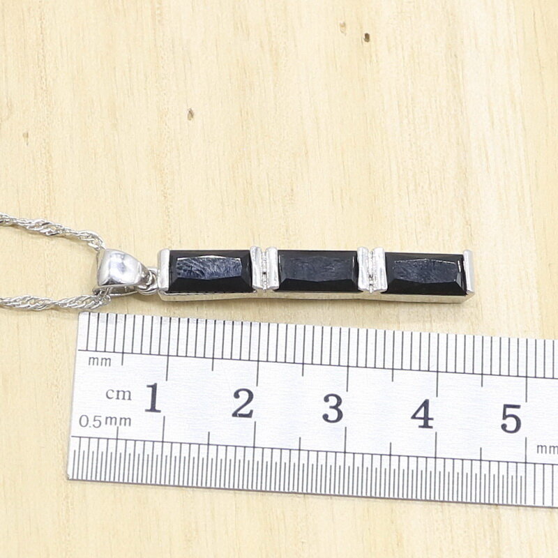 Zafiro negro de Plata de Ley 925 de juegos de joyas para mujer pendientes, collar, anillo, colgante pulseras