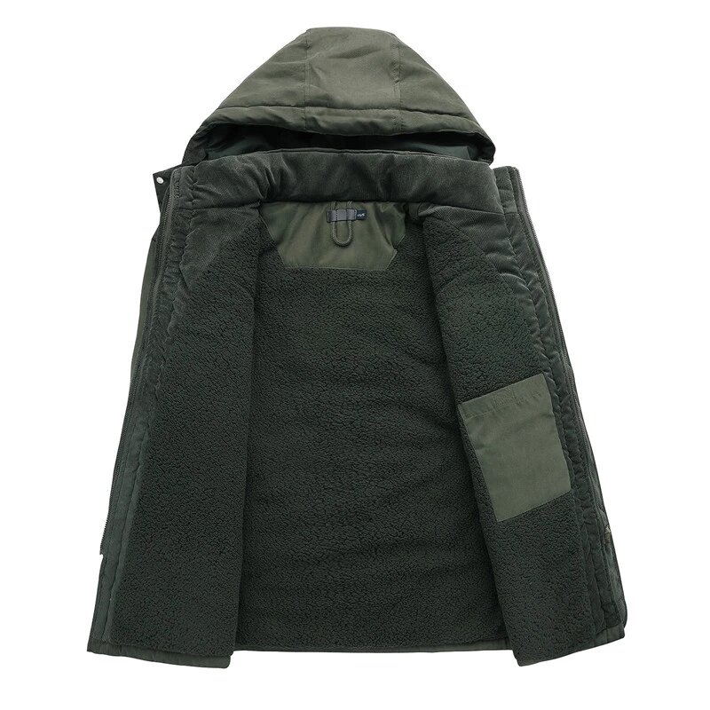 Men's Winter Thicken Warm Jacket Fleece Hood Parkas Outwear Overcoat Loose Casual Windproof Parka Male Military Jacket Coat