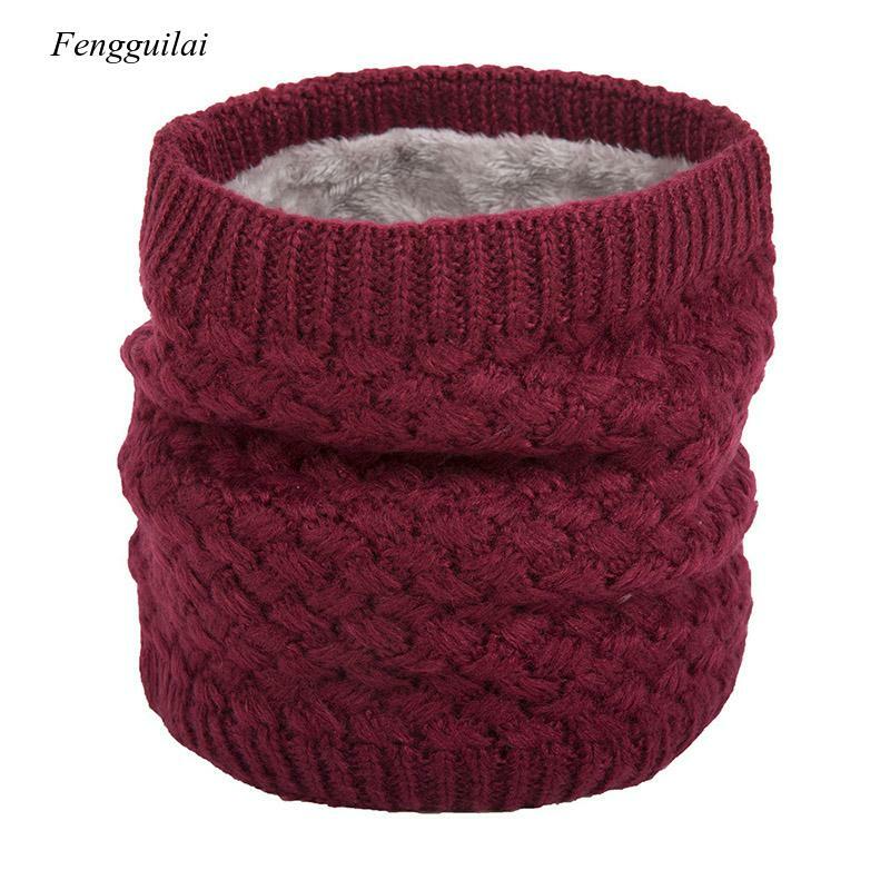 Winter Warm Knitted Ring Scarf Fleece Inside Elastic Knit Plush Scarves Men Women Thick Warmers Cotton Snood Neck Ring