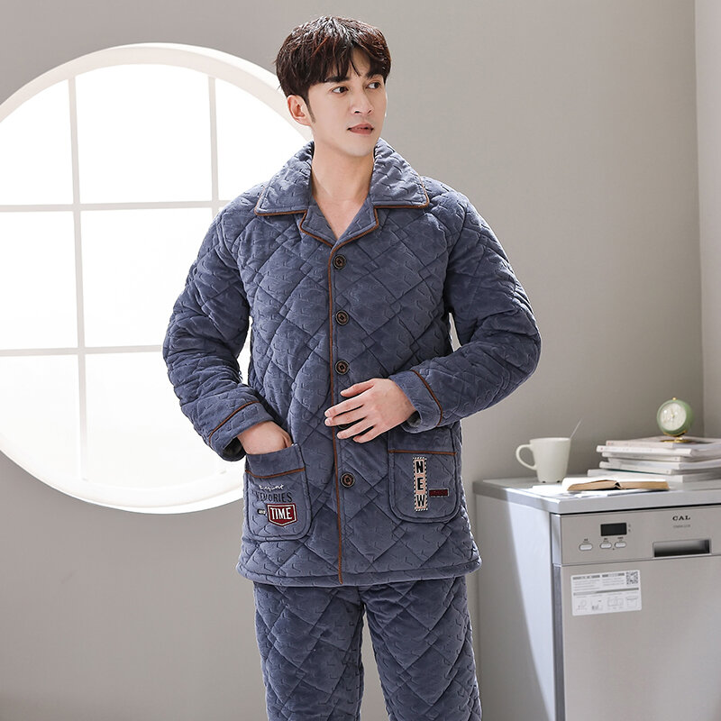 Conjunto de pijama con cárdigan grueso para Hombre, ropa de dormir informal con forro polar Coral, para el hogar, Invierno