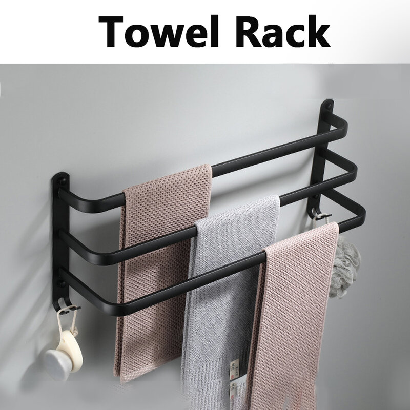 Matte Black Aluminum Towel Rack Towel Holder Towel Hanger 30-50 CM Multilayer Towel Bar Wall Mounted Bathroom Accessories