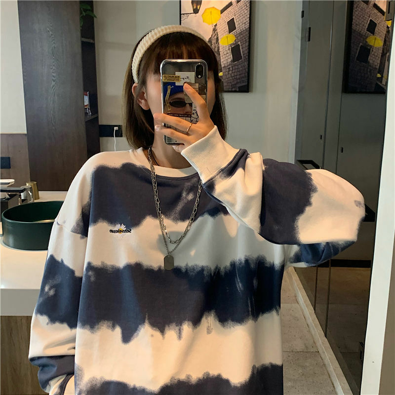 Tie-Dye Tops Amerikaanse Streetwear Vrouwen Sweatshirt Mid-Lengte 2020 Winter Nieuwe Losse Plus Fluwelen Dikke Vrouwen Harajuku hoodies
