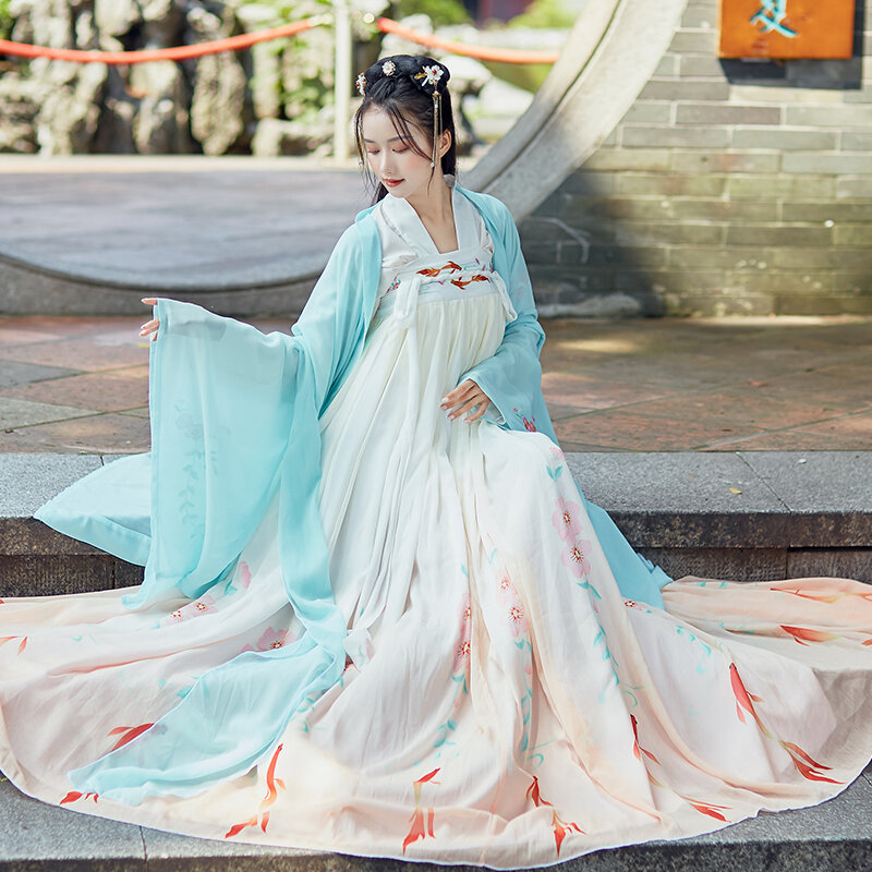 فستان رقص هانفو الشعبي الصيني التقليدي ، زي سلالة هان القديمة ، تطريز الأميرة ، ملابس الرقص الشعبي ، زي الجنية