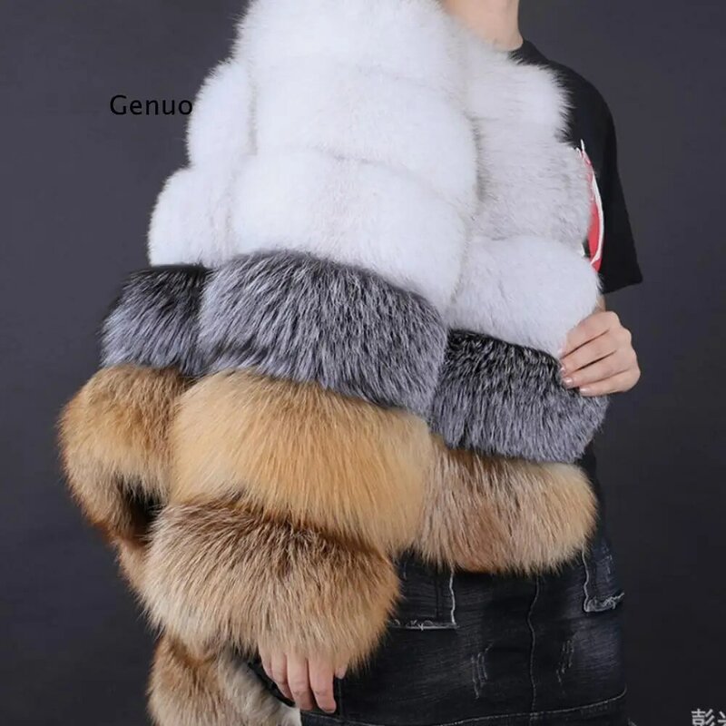 ฤดูหนาวขนสุนัขจิ้งจอกจริงผู้หญิง Coat ธรรมชาติของแท้ Fox Fur Jacket ยาว O-คอเสื้อขนสัตว์ของผู้หญิงที่มีคุณภาพสูงของแจ็คเก็ตหนัง
