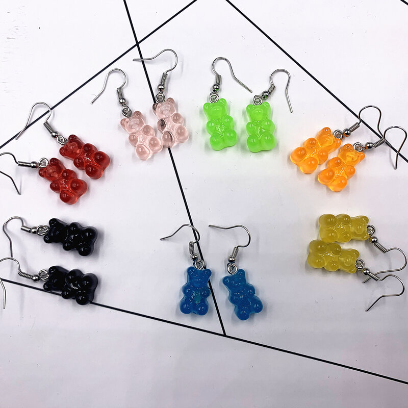 Cartoon Cute Resin Earrings  Colorful Animal Bear High Quality Drop Earring Candy Color Kids Gifts