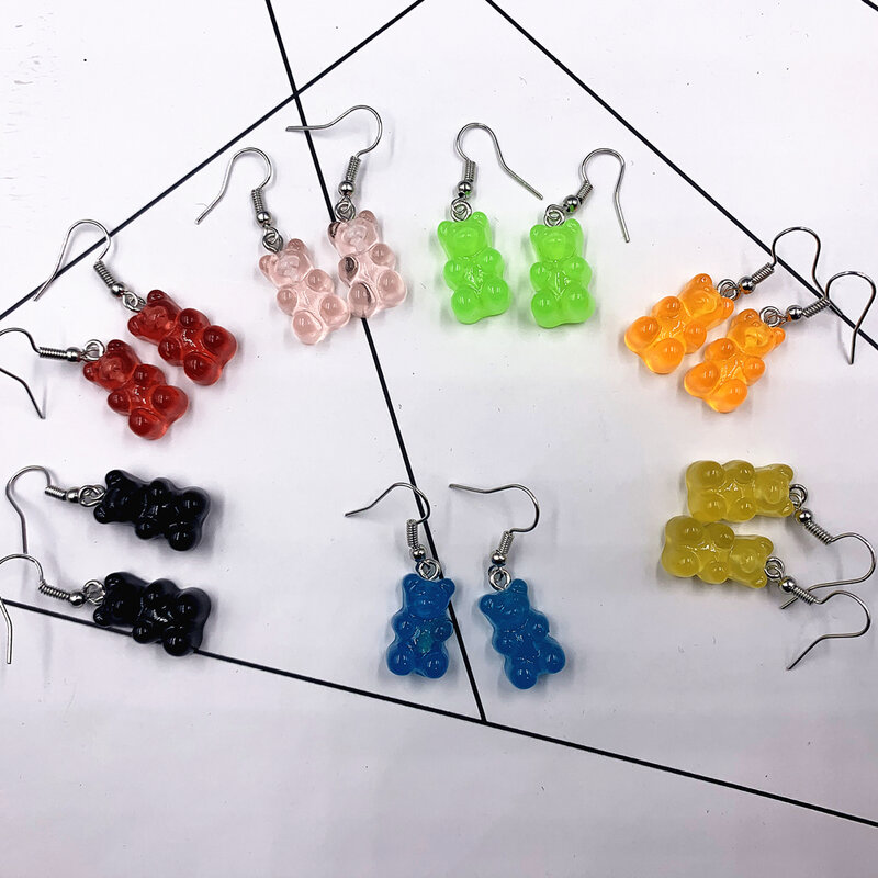 Bonitos pendientes de resina de dibujos animados coloridos oso Animal de alta calidad pendientes de gota Color caramelo regalos para niños