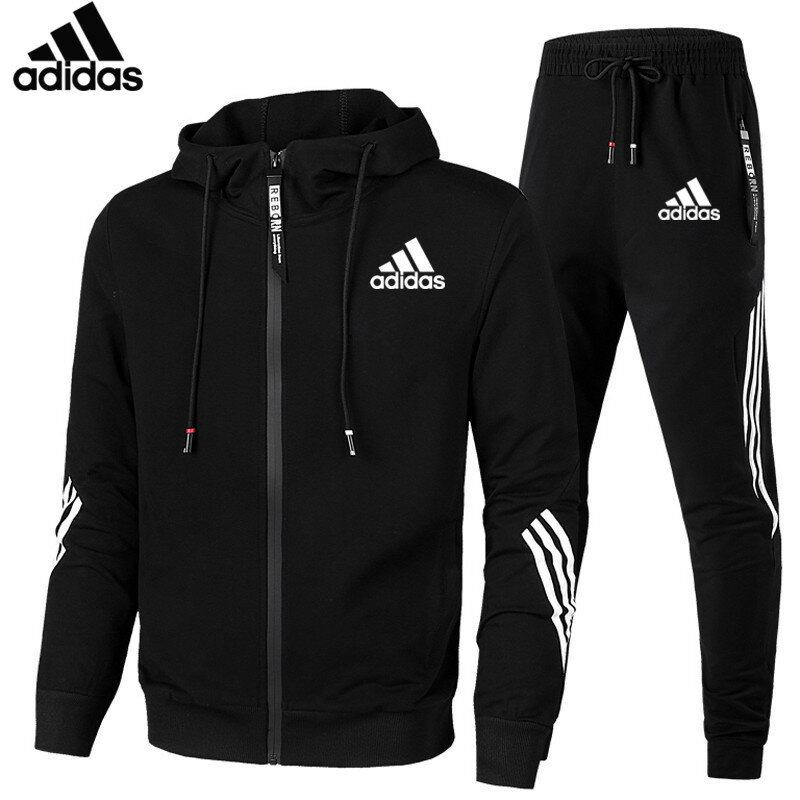 Adidas brand  Men Fashion Set Casual Sportsuit Men Hoodies/Sweatshirts Sportswear Zipper Coat+Pant Tracksuit Men Brand Clothing