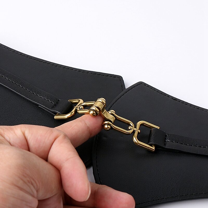 Cinturón Negro elástico para mujer, faja con hebilla de aleación Vintage a la moda, con personalidad, faja ancha para abrigo, falda para niña