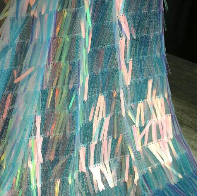 Scène en tissu holographique à paillettes pour femmes, 100x130, pompon