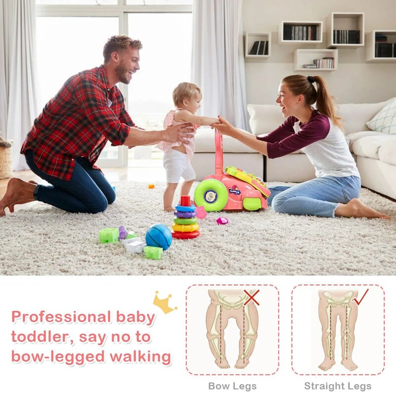 Baby Sit-to-Stand Learning Walker Toddler giocattolo musicale per bambini con LED rosa chiaro