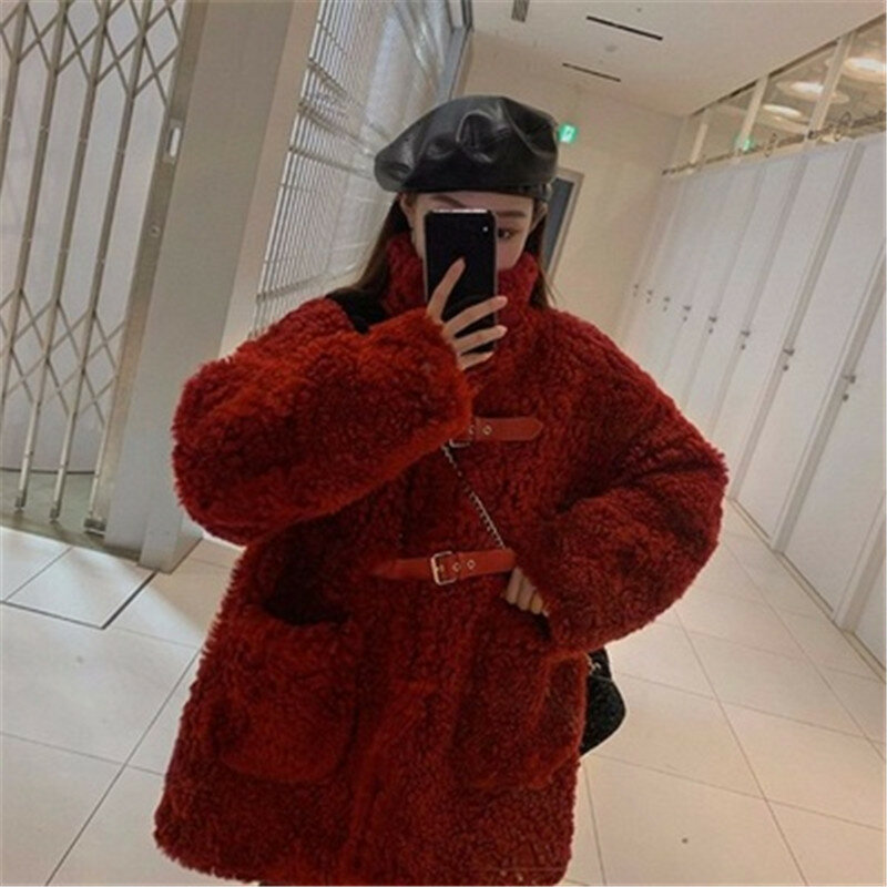 Плюшевая стеганая Толстая куртка из овечьей шерсти на зиму 2024, новинка, женское теплое длинное меховое пальто, женские меховые куртки