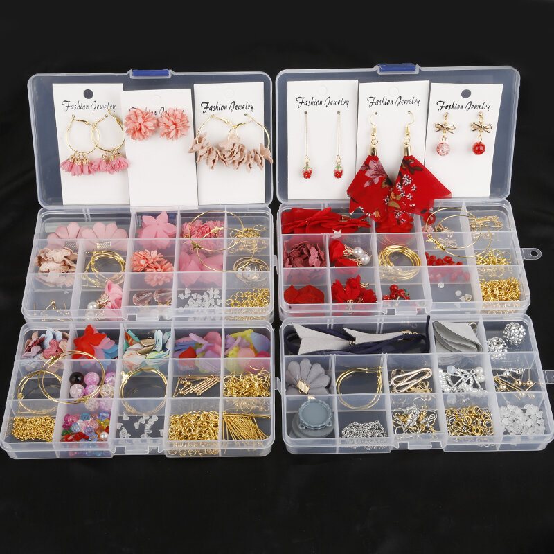 Mixed Style DIY Earring Findings Material Beads Cup Earring Hook Jump Ring Hook Pin Tassel Box Sets For Jewelry Making Findings