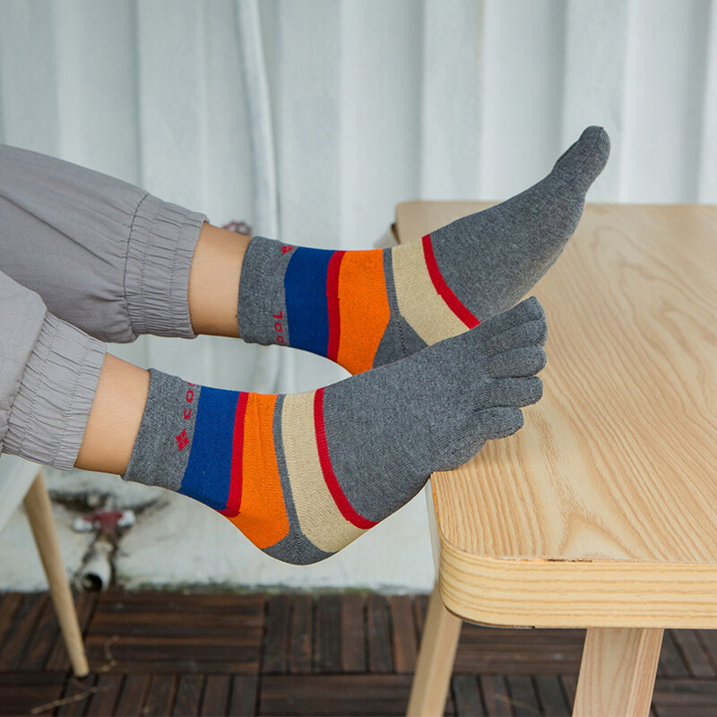 Calcetines cortos de algodón con cinco dedos para hombre, medias coloridas a rayas, 5 par/lote