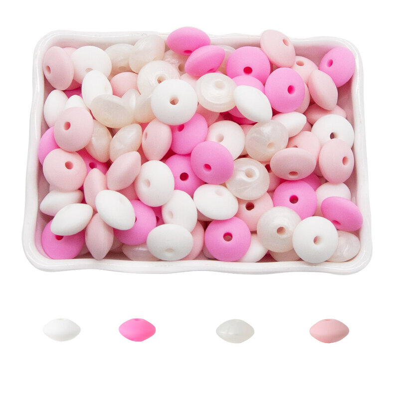 Cute-Idea 20Pcs Silicone Beads 12MM Lentil Beads DIY Baby Pacifier Chain Pendant BPA Free DIY Chewable Colorful Teether Beads