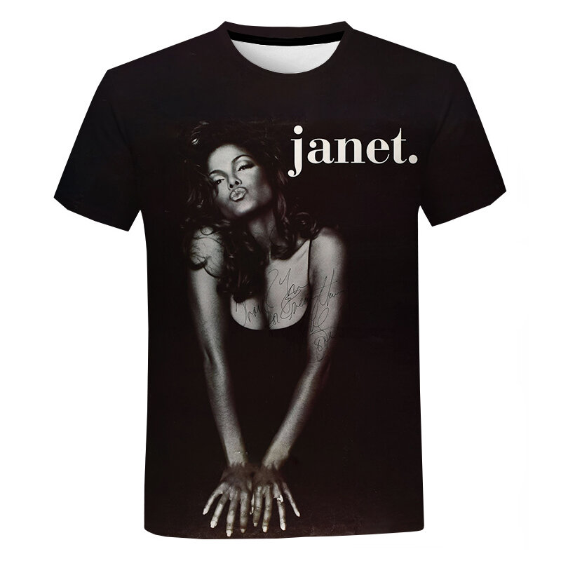 2021 남녀공용 3D Janet Jackson 프린트 티셔츠, O넥 반팔 티셔츠, 힙합 티, 스트리트웨어 상의, 여름 패션, 신상