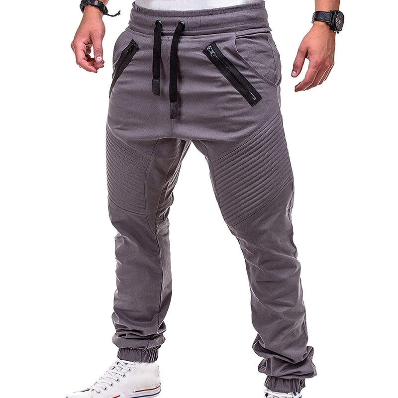 HOT SALES!!! New Arrival Men Fashion Drawstring Zip Strips Pockets Ankle Tied Long Pants Sports Trousers Wholesale Dropshipping