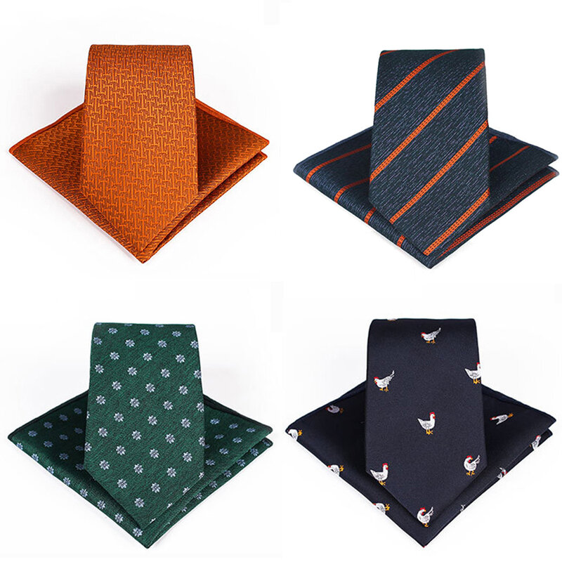 GUSLESON Fashion Printing 7cm Tie Set For Men Necktie Handkerchief  Set for Wedding Business Party Formal Gift