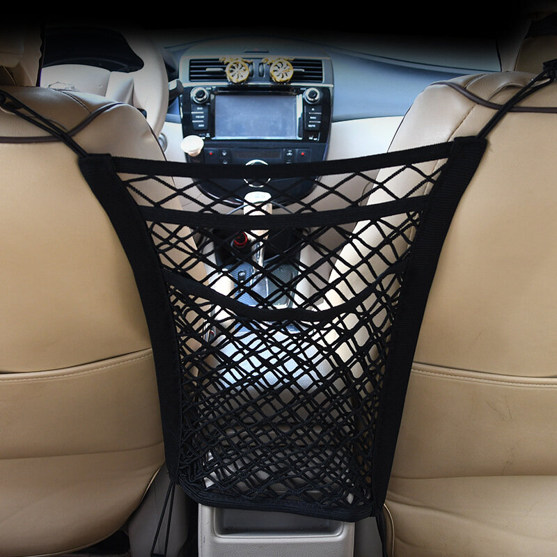 Novo preto organizador do carro assento de volta armazenamento elástico malha saco líquido entre saco de bagagem titular bolso para carros automóveis 30*25cm